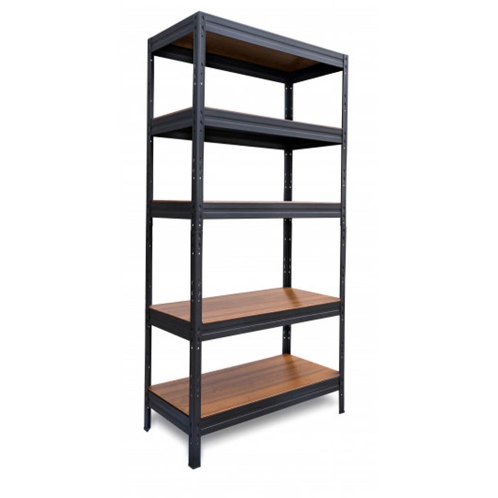 1560 METALNA POLICA S DRVENOM PODLOGOM 180x90x40cm 5 PREGRADA crna konstrukcija