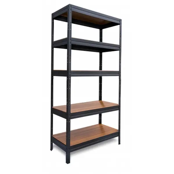 1560 METALNA POLICA S DRVENOM PODLOGOM 180x90x40cm 5 PREGRADA crna konstrukcija