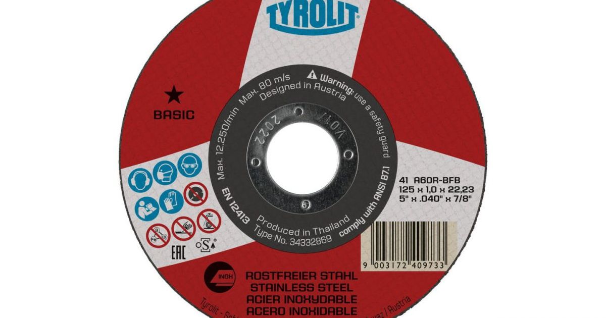 T41347 TYROLIT REZNA PLOČA 125X1X22 BASIC U METALNOJ KUTIJI 10/1