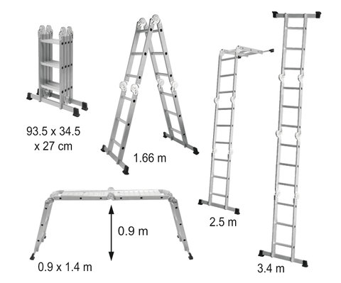 T17704 LJESTVE AL. MULTIFUNKCIONALNE 4X3 150kg NOSIVOSTI