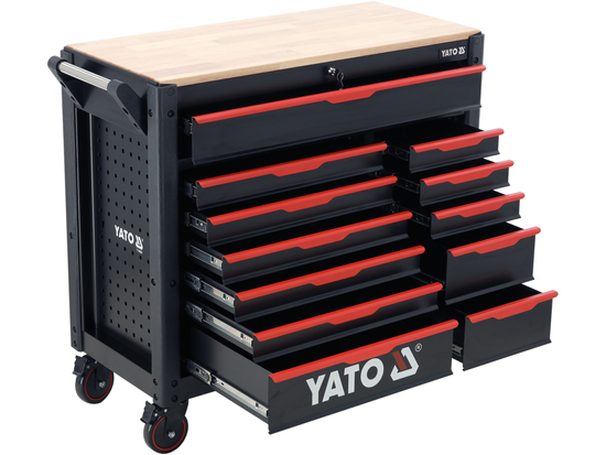 TYT-09005 KOLICA ZA ALAT S DRVENOM RADNOM PLOČOM, 12 LADICA 1125X100X480mm