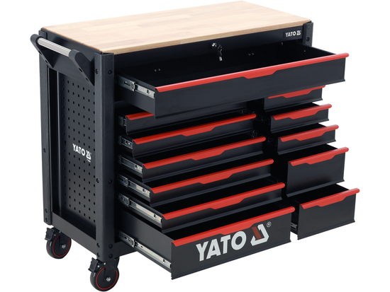 TYT-09005 KOLICA ZA ALAT S DRVENOM RADNOM PLOČOM, 12 LADICA 1125X100X480mm